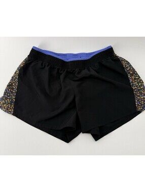 Nike Dri-FIT Womens Running Shorts Black Purple Graphic Trim Size L (2561)